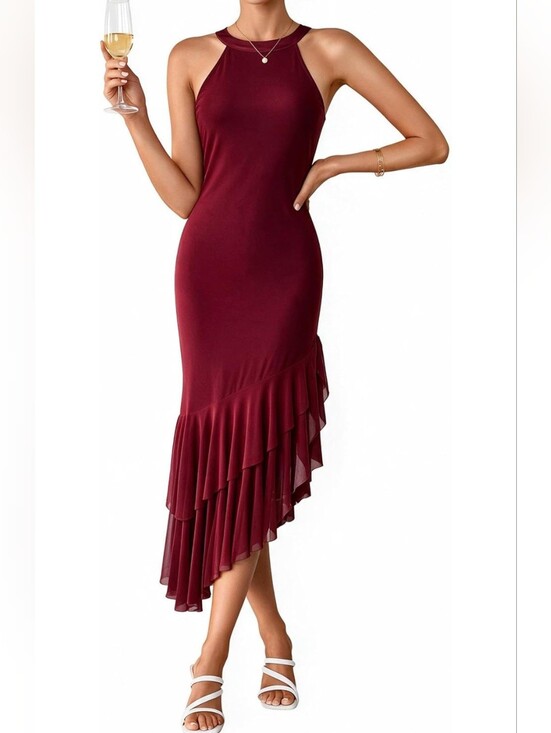 Yiyihaoshunv Dresses & Skirts - NWT Burgundy Sleeveless Ruffle Dress - Medium